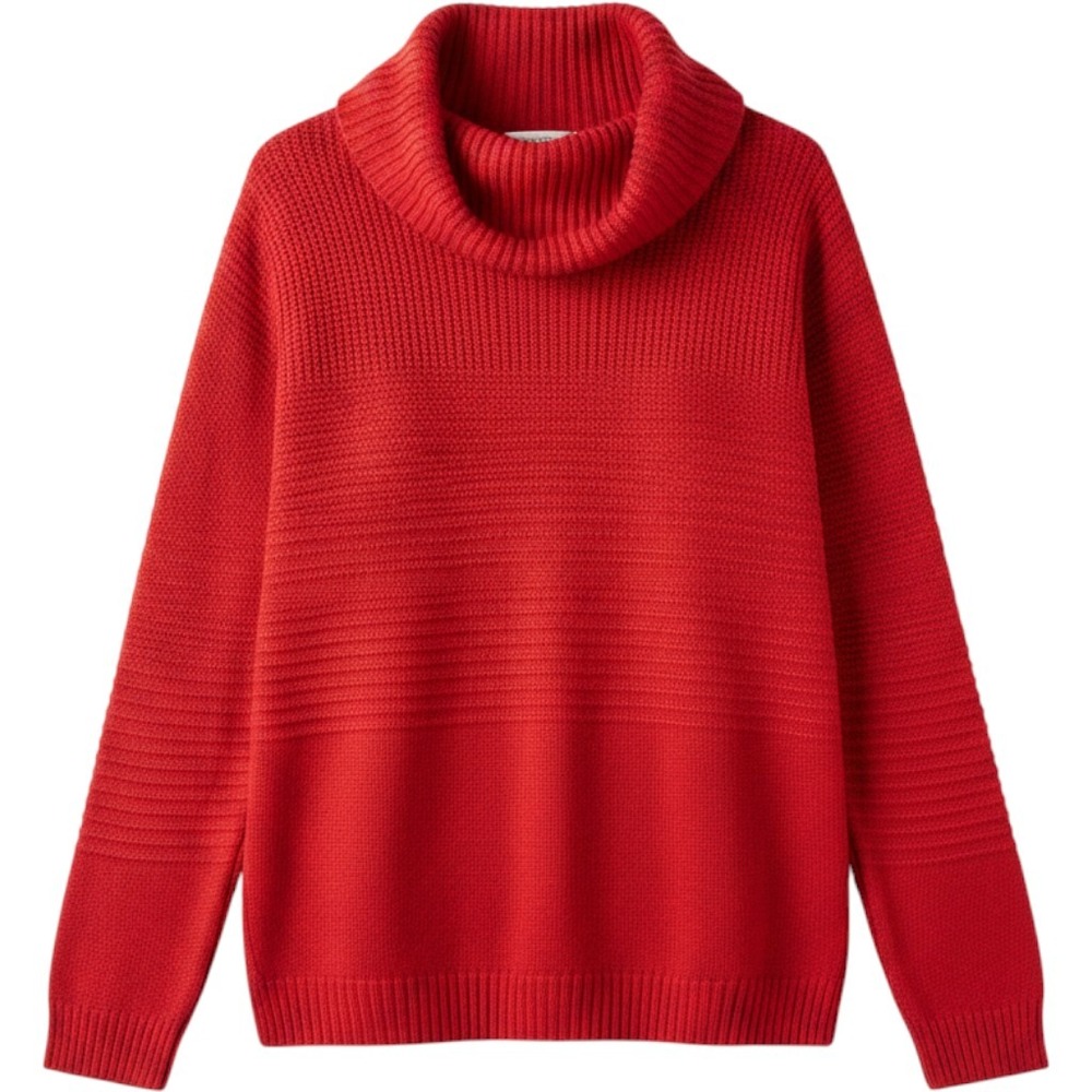Calvin Klein Women XL Red Cowl Neck Sweater Textured Knit Oversized Turtleneck